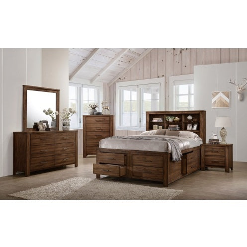 Oak Finish Wood Nightstand 2x Drawers