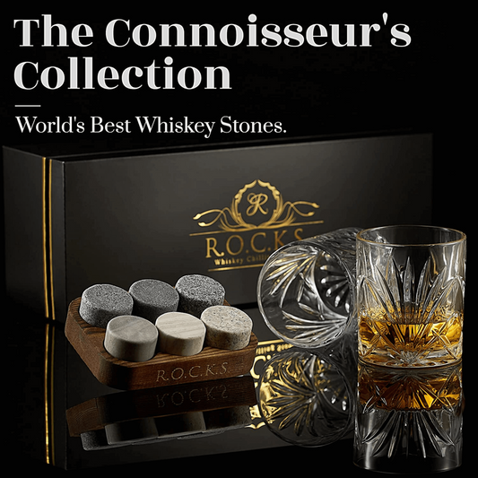 Whiskey Chilling Stones Gift Set w/2 Palm Crystal Glasses