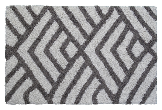 Geometric Pattern Bath Rug in Grey & Ivory (20" x 32")