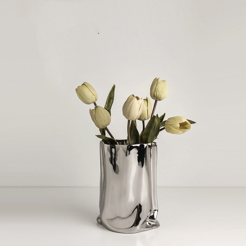 Dried Botanicals in Silver Ceramic Vase