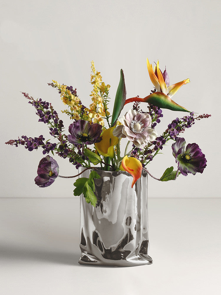 Dried Botanicals in Silver Ceramic Vase