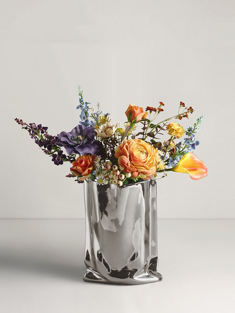 Dried Botanicals in Silver Ceramic Vase