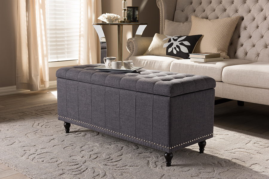 Classic Fabric Upholstered Button-Tufting Storage Ottoman Bench