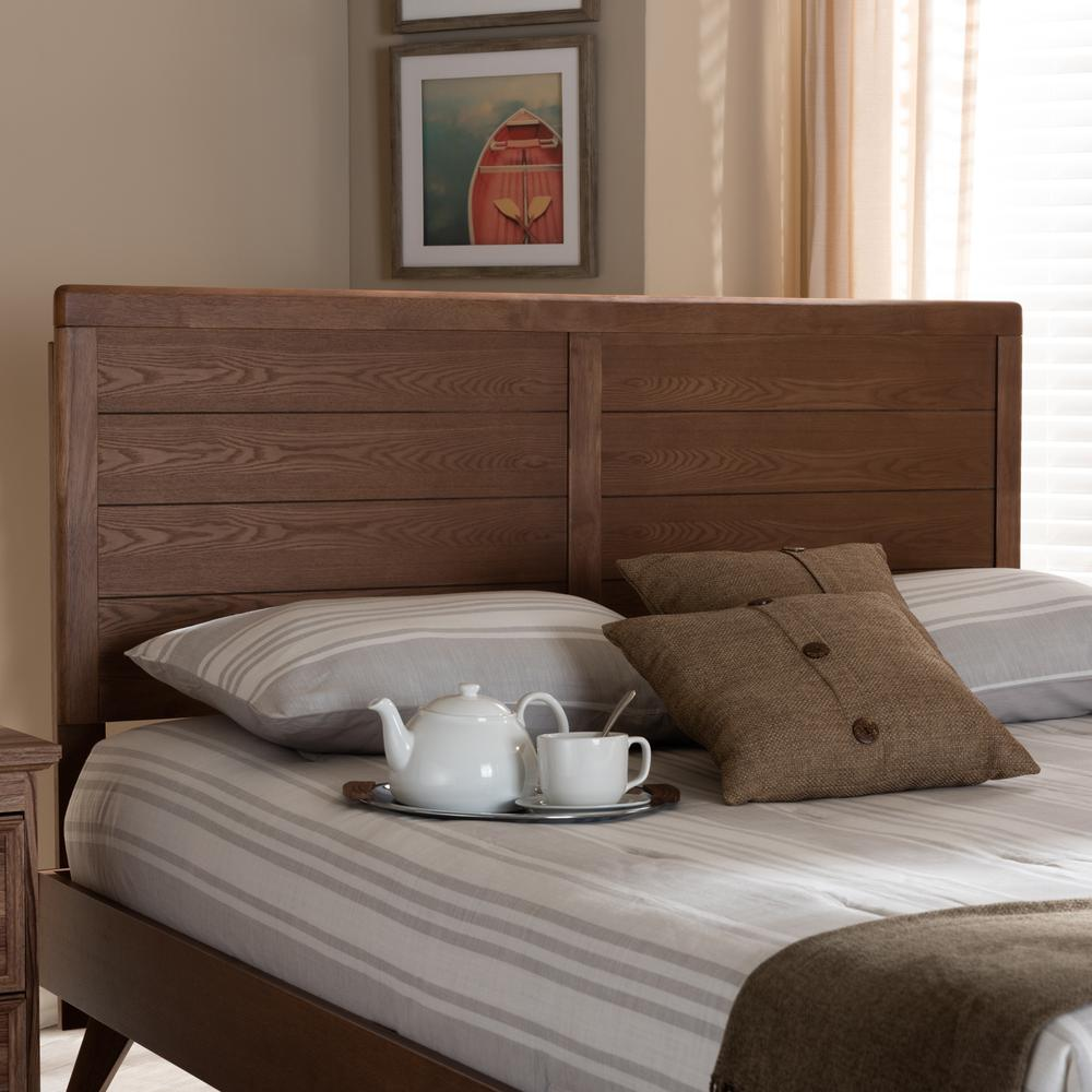 Seren Mid-Century Modern Walnut Brown Finished Wood Queen Size Headboard