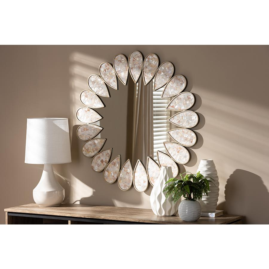 Antique Silver Round Shell Petal Accent Wall Mirror