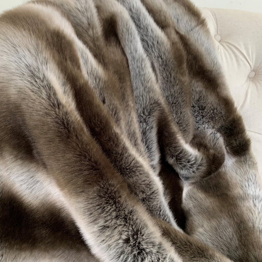 Fancy Gray Silver Chinchilla Faux Fur Handmade Luxury Throw