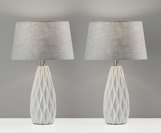 White Ceramic Geometric Table Lamp (Set of 2)