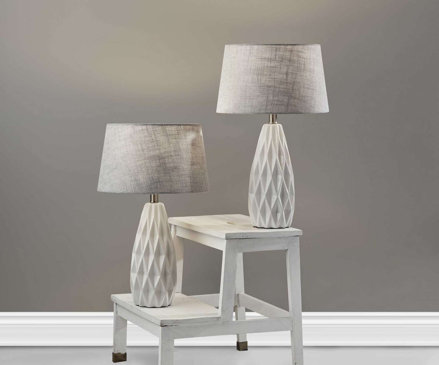 White Ceramic Geometric Table Lamp (Set of 2)