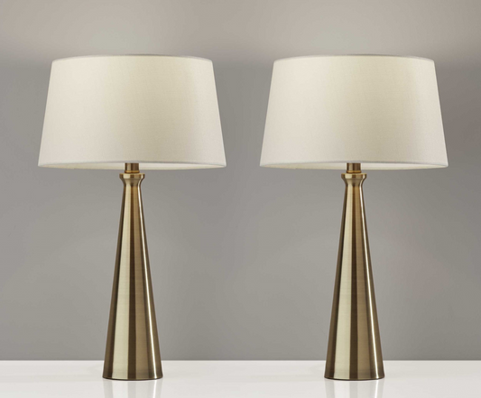 Contemporary Tapered Brass Metal Table Lamps (Set of 2)