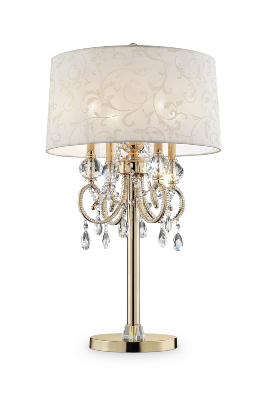 Four Light Bedside Table Lamp w/Gold Shade