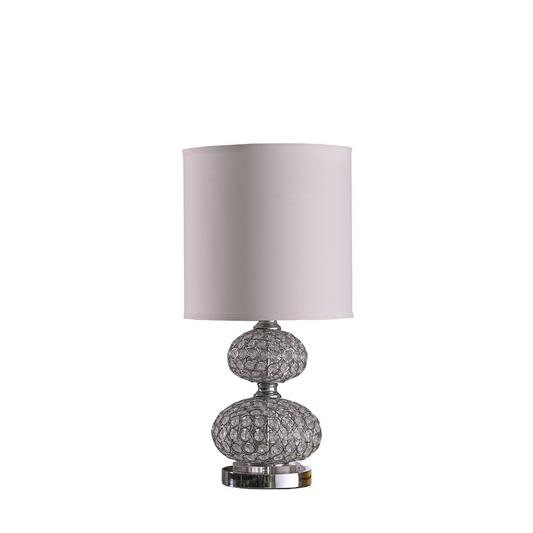 Chrome and Faux Crystal Double Orb Table Lamp w/White Classic Drum Shade