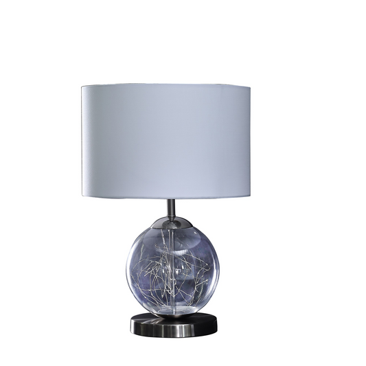 Translucent Glass Globe LED Table Lamp w/White Drum Shade