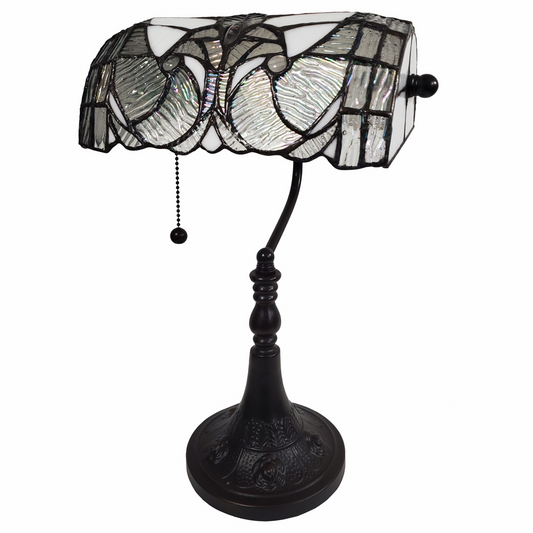 Tiffany Style White and Gray Banker Desk Lamp