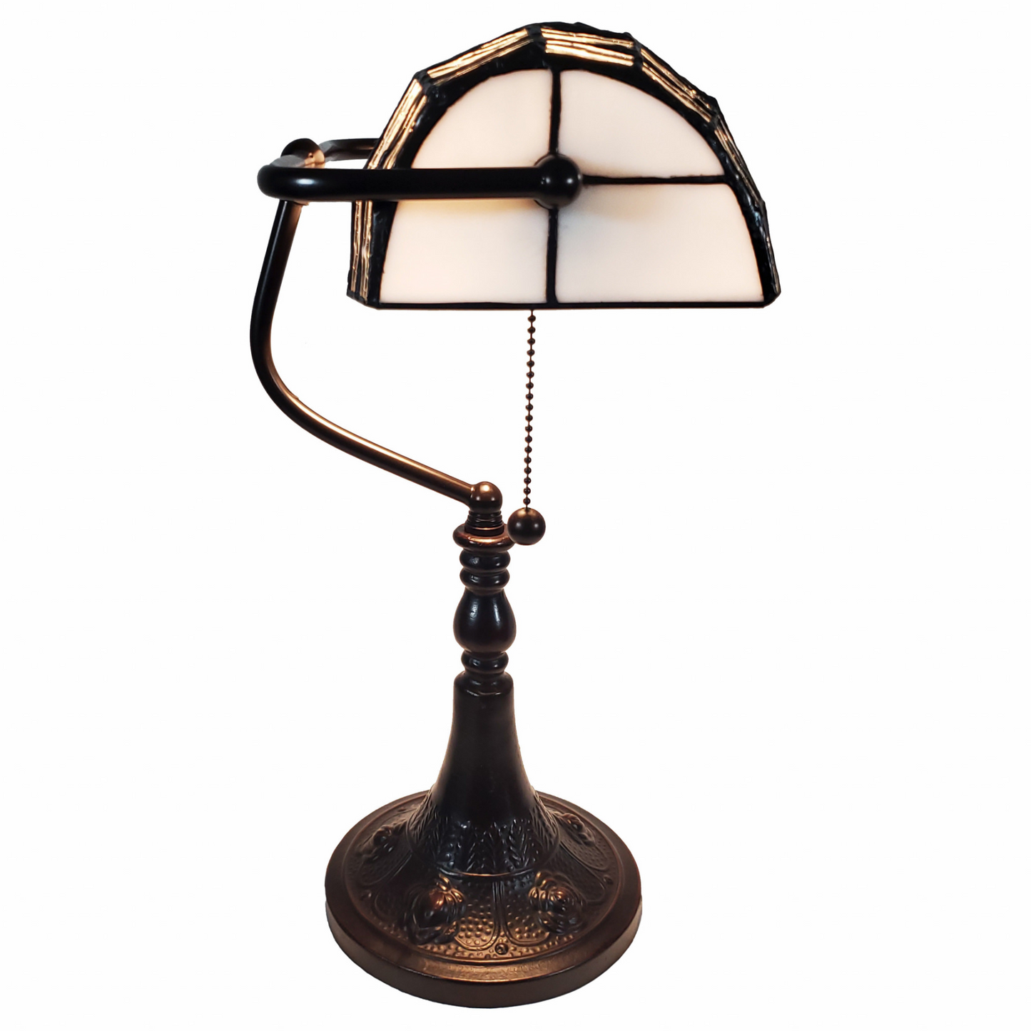 Tiffany Style White and Gray Banker Desk Lamp