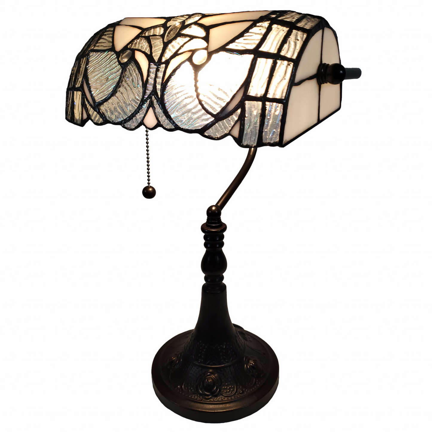 Tiffany Style White and Gray Banker Desk Lamp