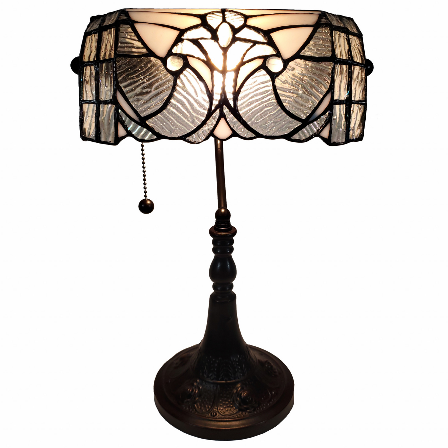 Tiffany Style White and Gray Banker Desk Lamp