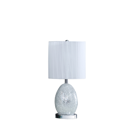 White Luster Mirrored Glass Table Lamp w/Night Light