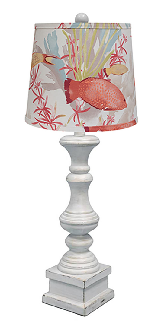 Antique White Candlestick Table Lamp w/Sea Life Shade