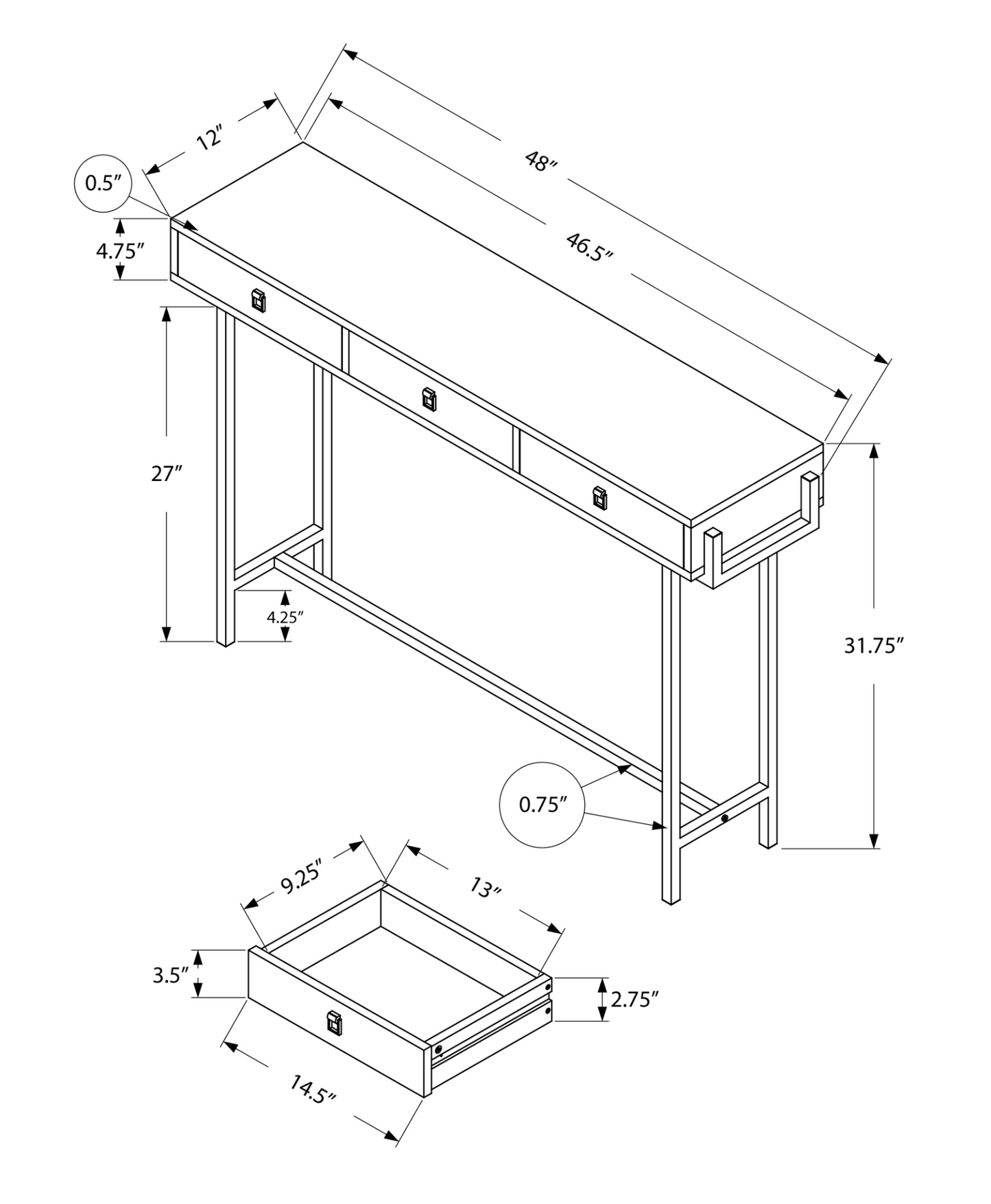 White Metal  Console Table