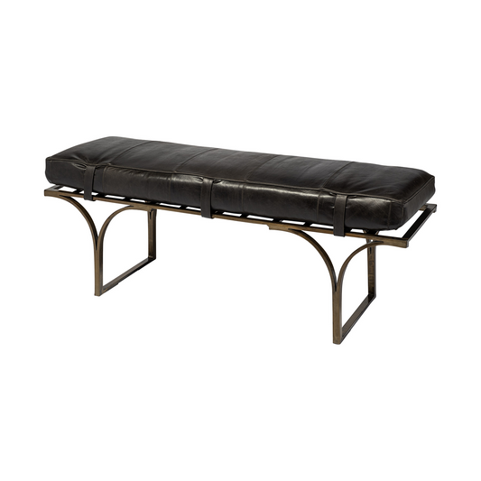 Rectangular Genuine Leather Seat Accent Bench