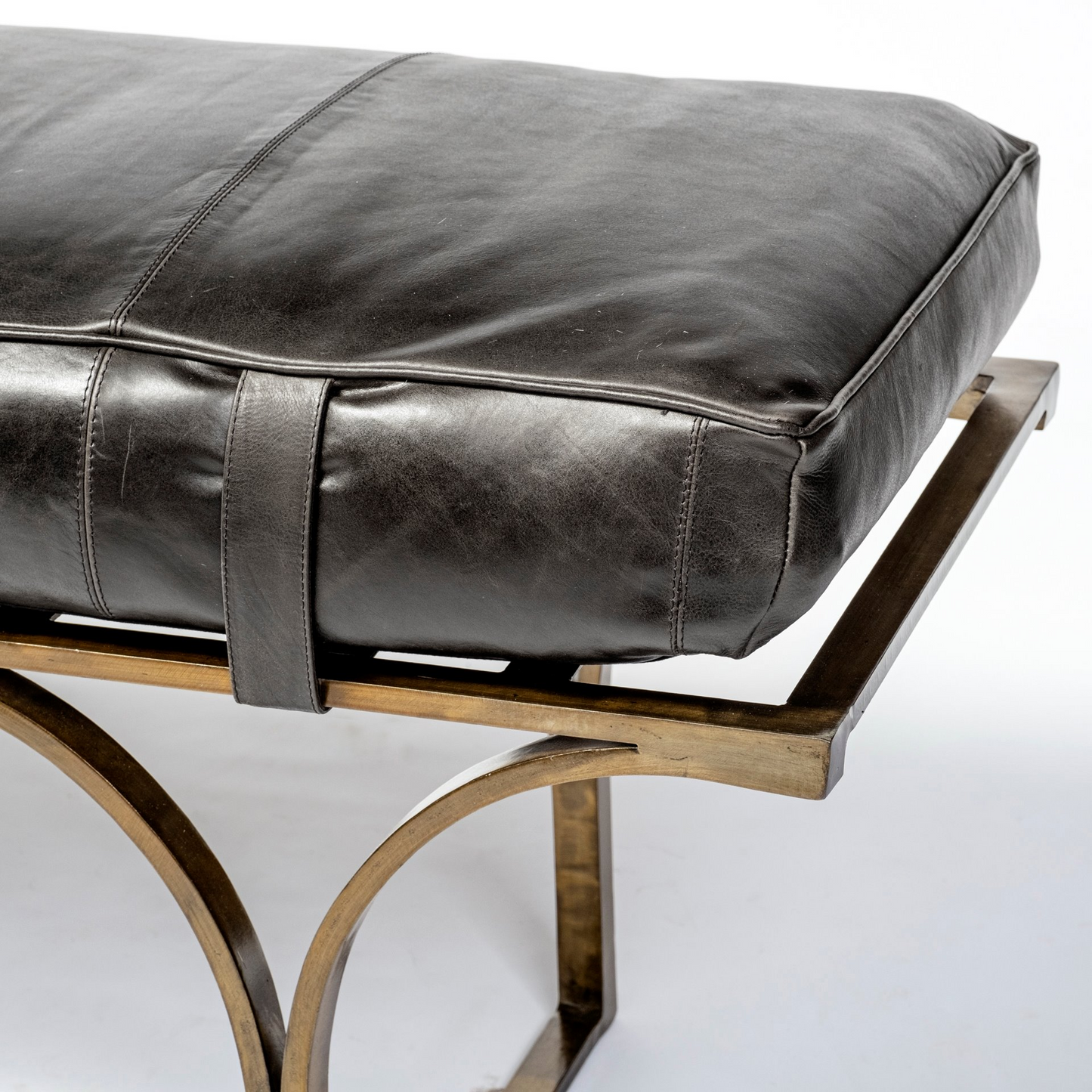 Rectangular Genuine Leather Seat Accent Bench
