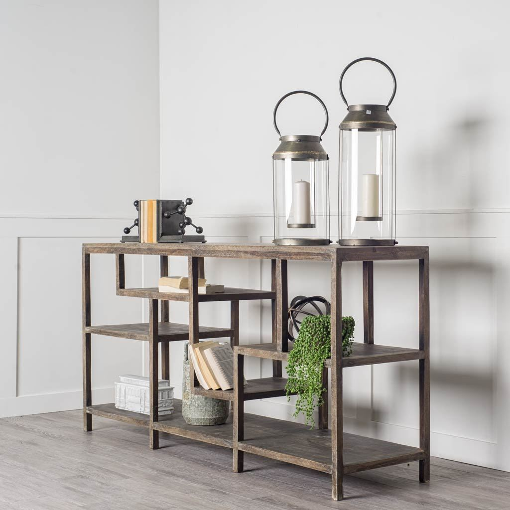 Solid Mango Wood Finish Console Table w/Multi Level Shelf