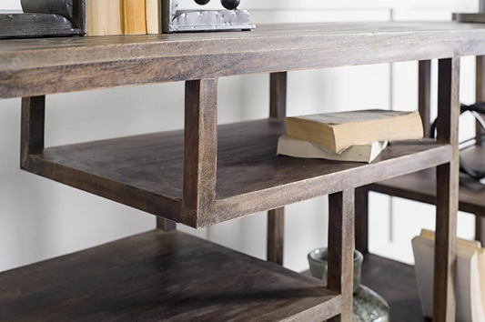 Solid Mango Wood Finish Console Table w/Multi Level Shelf