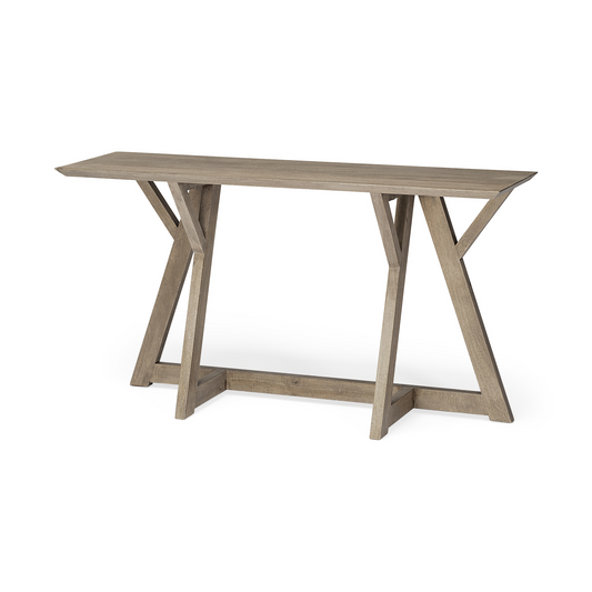 Rectangular Console Table w/Geometrically Wooden Frame Base -Indian Mango Wood