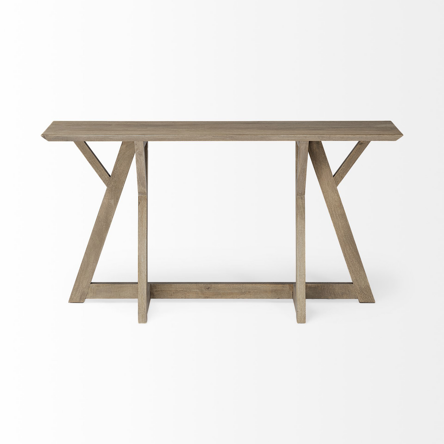 Rectangular Console Table w/Geometrically Wooden Frame Base -Indian Mango Wood