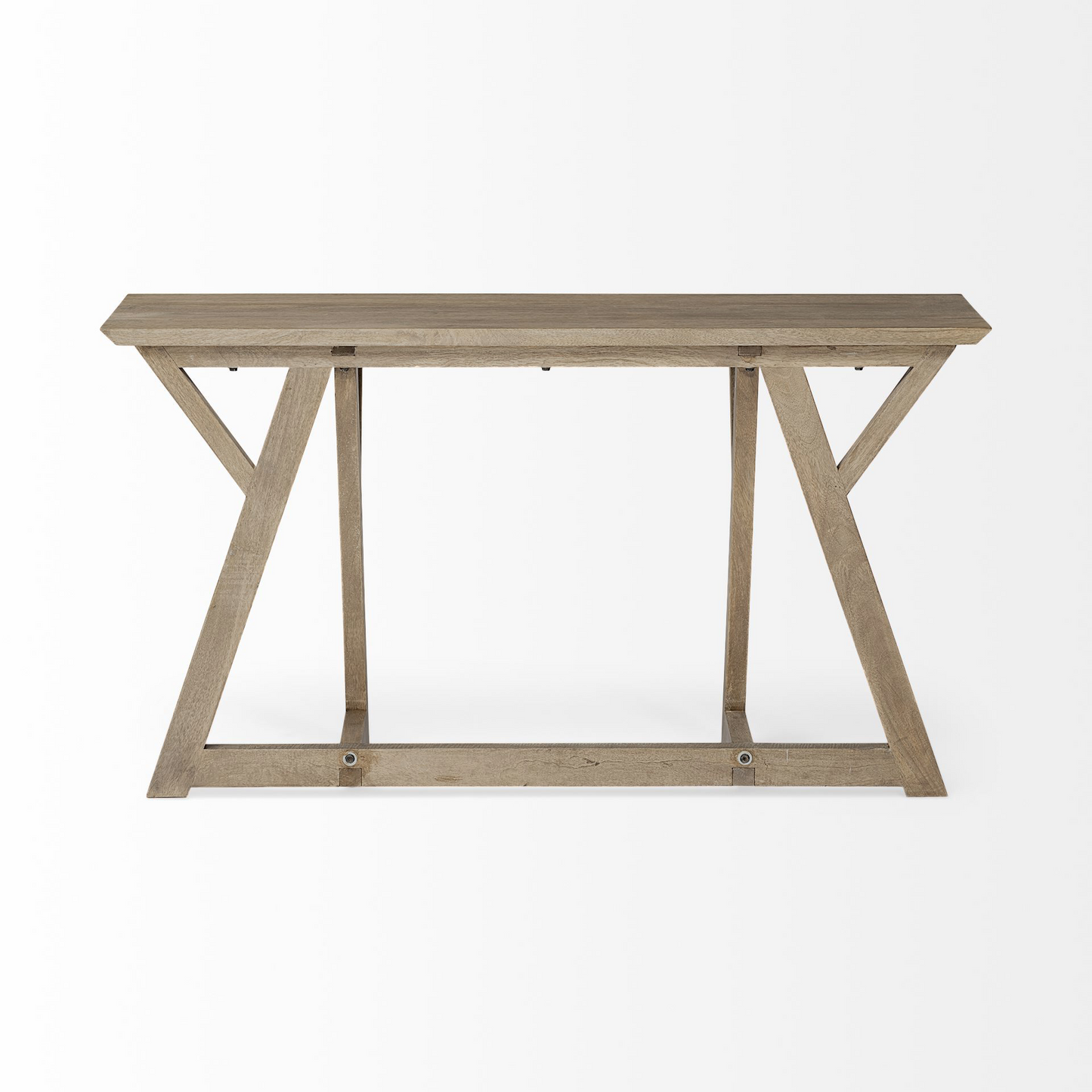 Rectangular Console Table w/Geometrically Wooden Frame Base -Indian Mango Wood