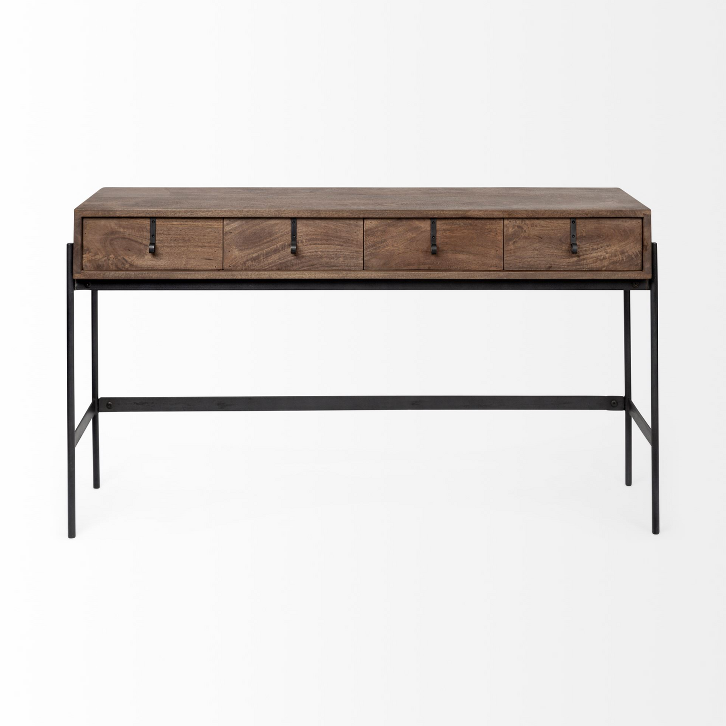 Rectangular Mango Wood Finish Console Table With 4 Drawers