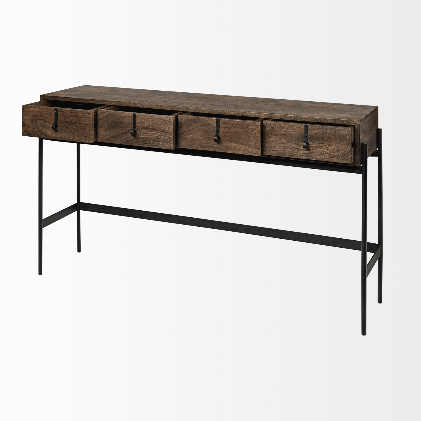 Rectangular Mango Wood Finish Console Table With 4 Drawers