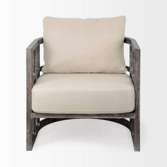 Demi Lune Accent Chair w/Wooden Frame