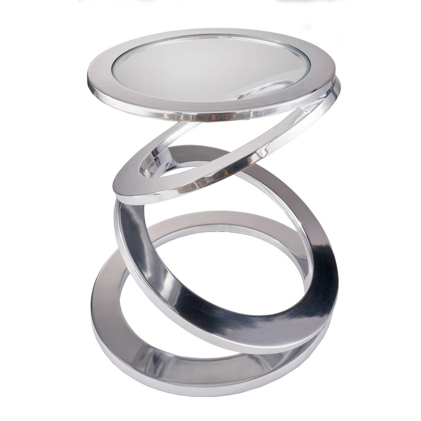 Silver Rings Metal Frame and Glass Top Accent Table