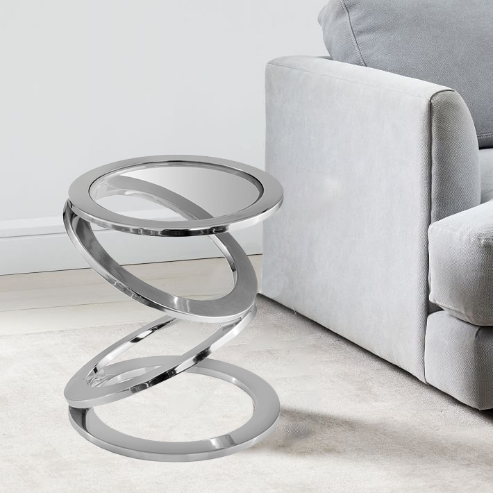 Silver Rings Metal Frame and Glass Top Accent Table
