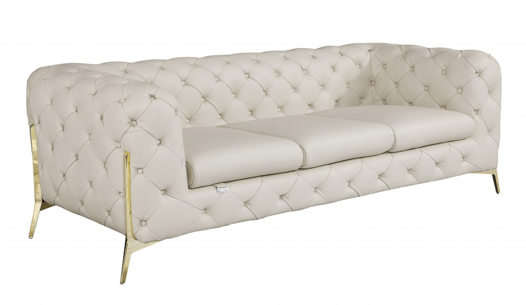 Genuine Button Tufted Leather Standard Sofa