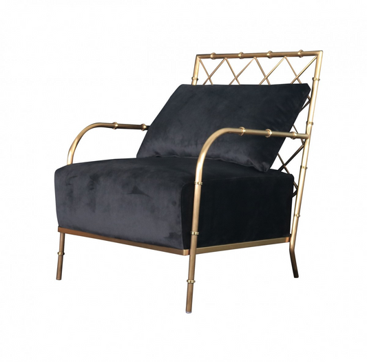 Black Velvet and Gold Accent Arm Chair