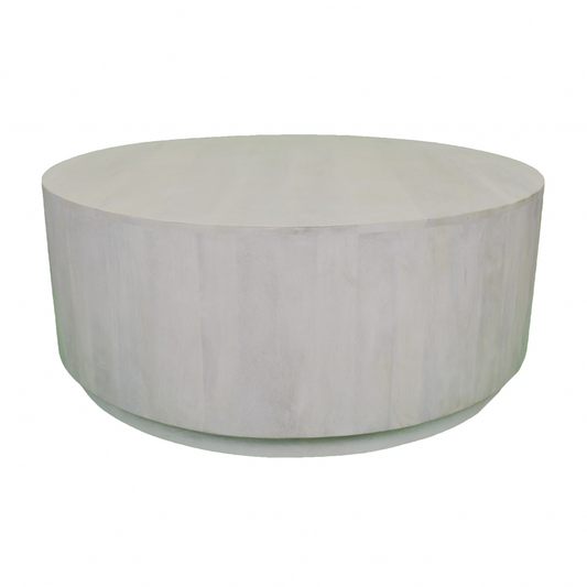 Rustic White Solid Wood Round Distressed Coffee Table