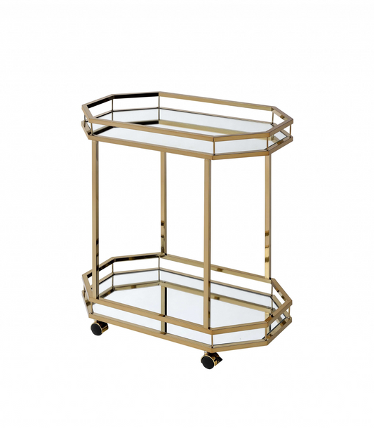 Champagne Finish Metal Serving Cart w/2 Mirror Shelves