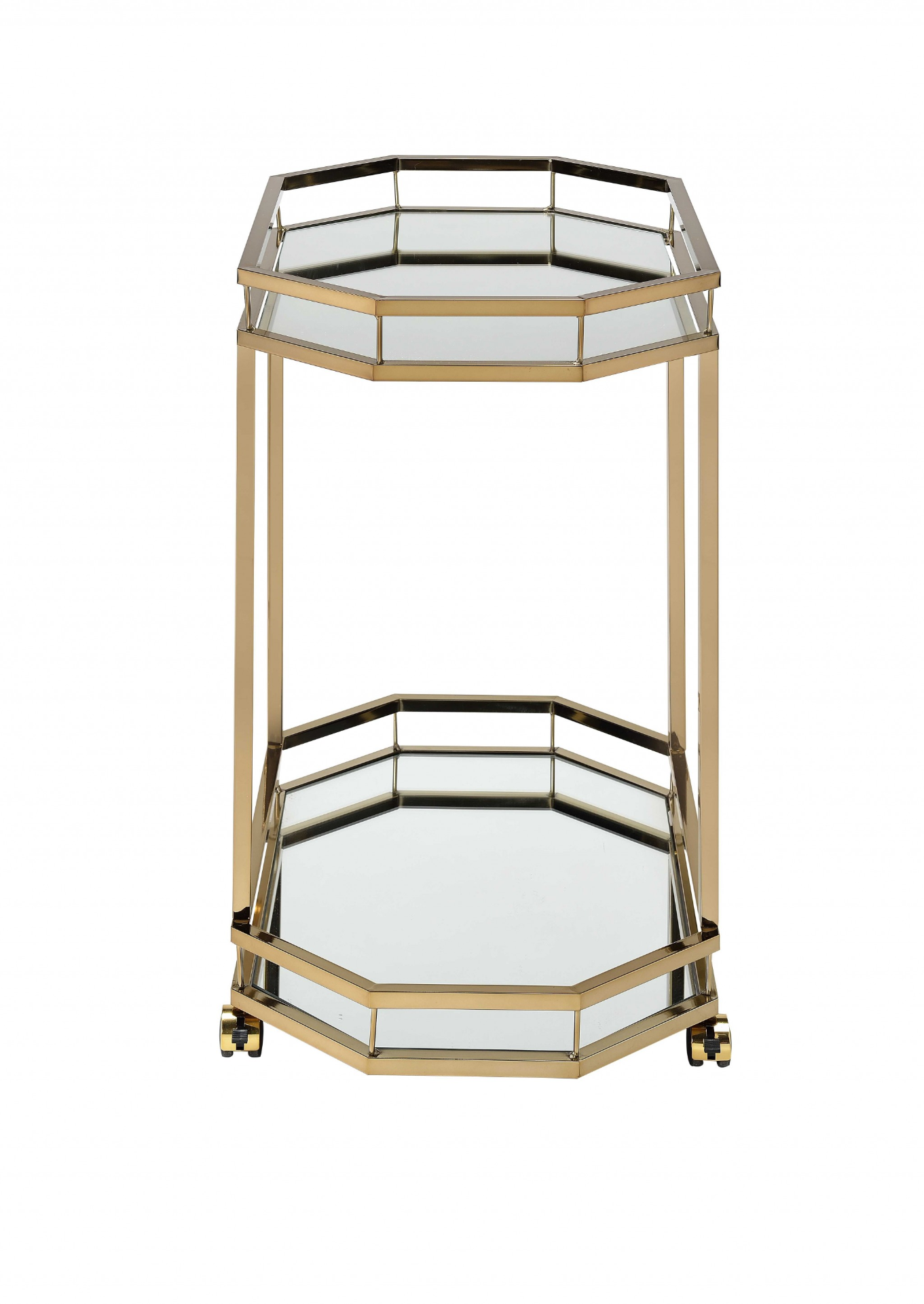 Champagne Finish Metal Serving Cart w/2 Mirror Shelves