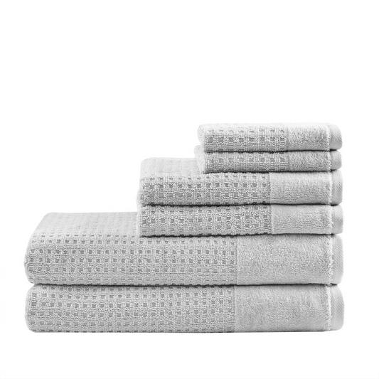 100% Cotton Waffle Jacquard Antimicrobial Bath Towel -6 Piece Set