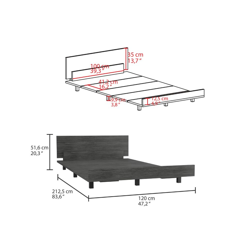 Twin Bed Base Cervants, Frame, Smokey Oak Finish