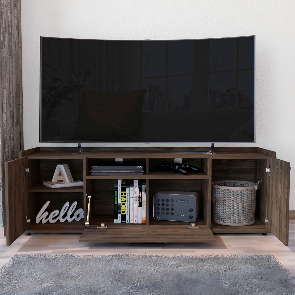 Dext Tv Stand for TV´s up 55" Dext, One Cabinet, Double Door, Dark Walnut Finish