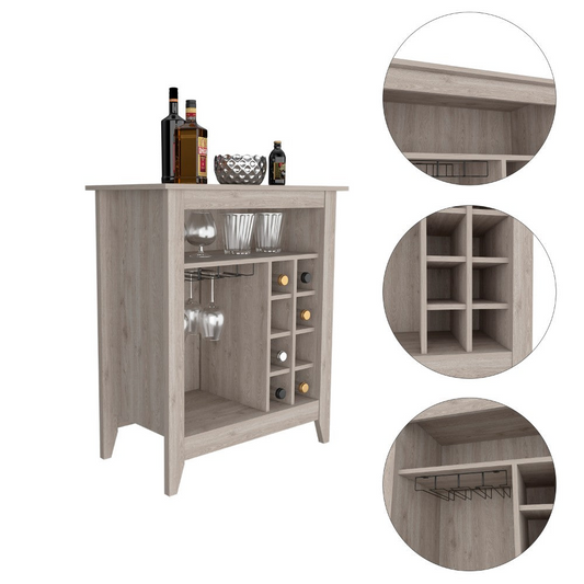 Castle Bar Cabinet w/One Open Shelf & Six Wine Cubbies