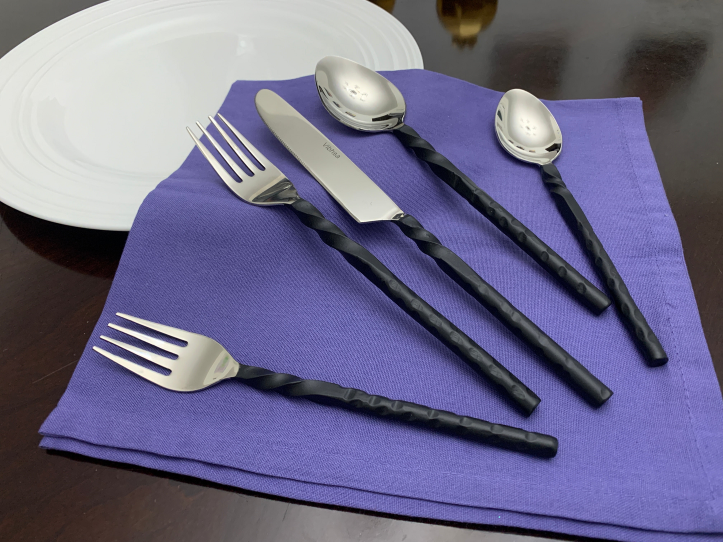 Stainless Steel Flatware set of 20 Pieces Black Swirl Handle