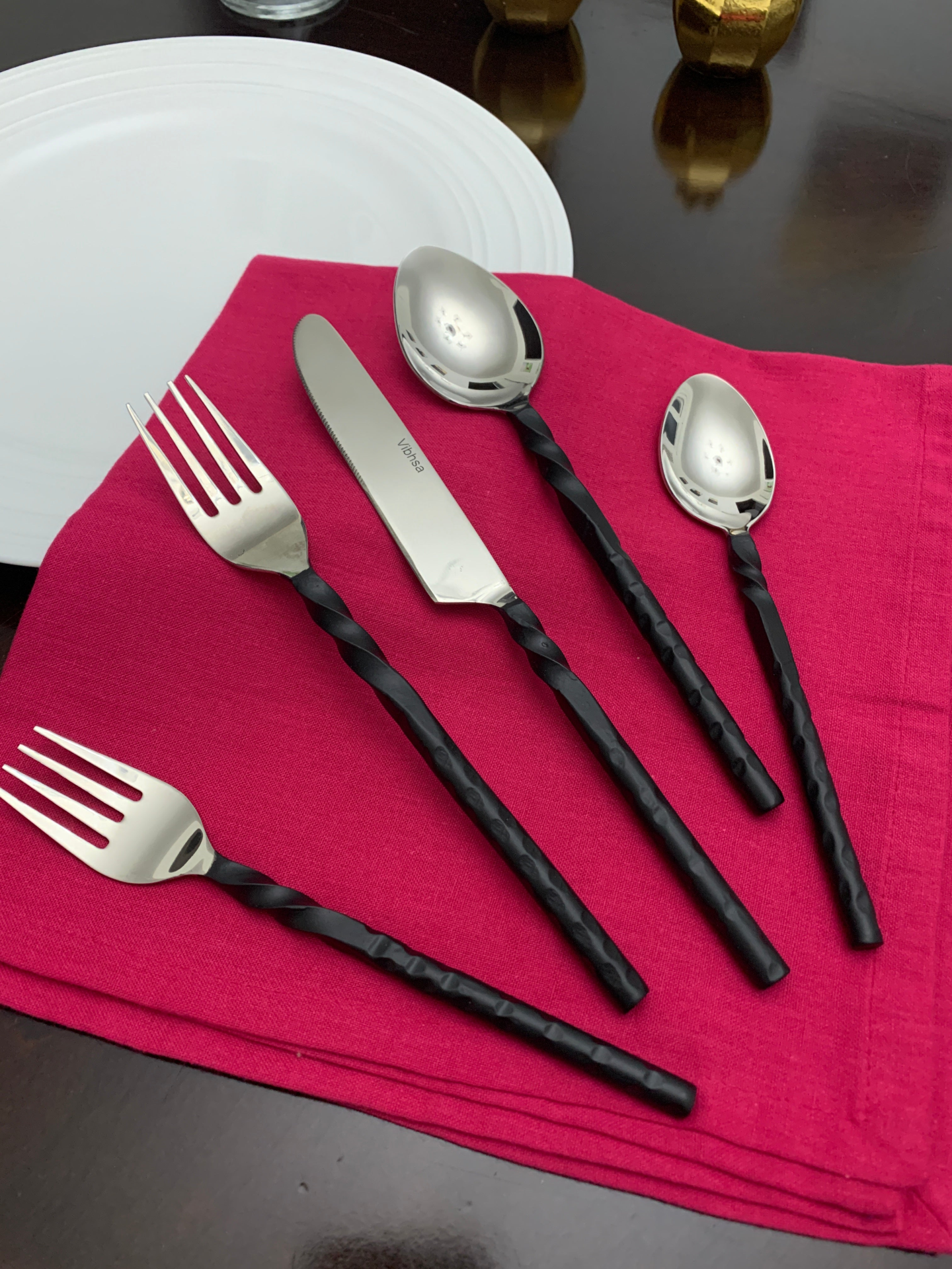 Stainless Steel Flatware set of 20 Pieces Black Swirl Handle