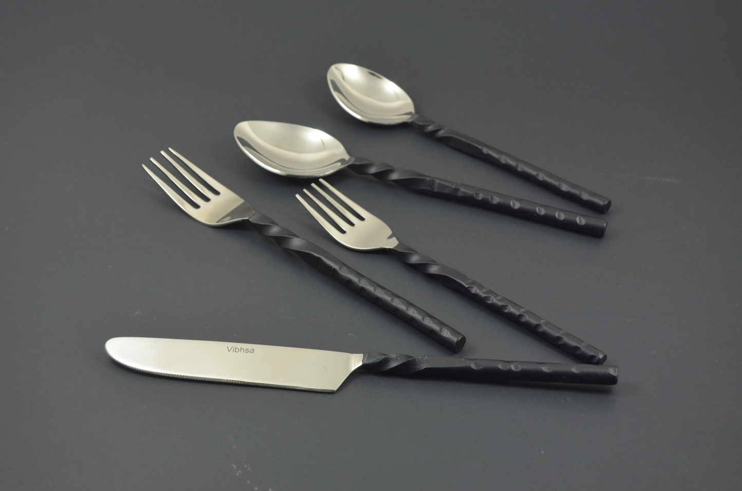 Stainless Steel Flatware set of 20 Pieces Black Swirl Handle