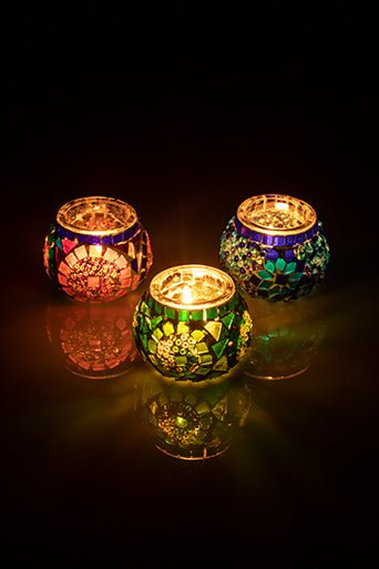 Multicolor Mosaic Glass Candleholder (Set of 3)
