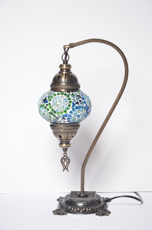 Turkish Swan Neck Mosaic Glass Handmade Decorative Table Lamp - Turquoise - Unique Custom Moroccan Lamp Shade