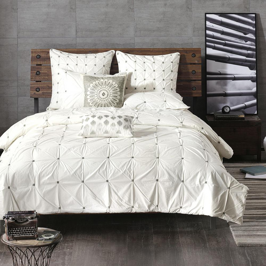 100% Cotton Percale Duvet Cover Set w/Embroidery (Full/Queen)